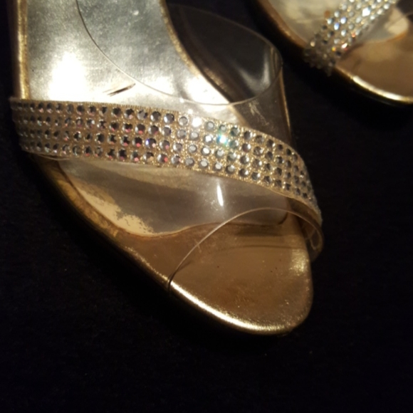 PRIVATE COLLECTION ♡ Gorgeous Gold|Clear Embellished Bling Slingback Heels 5.5 - Picture 4 of 13
